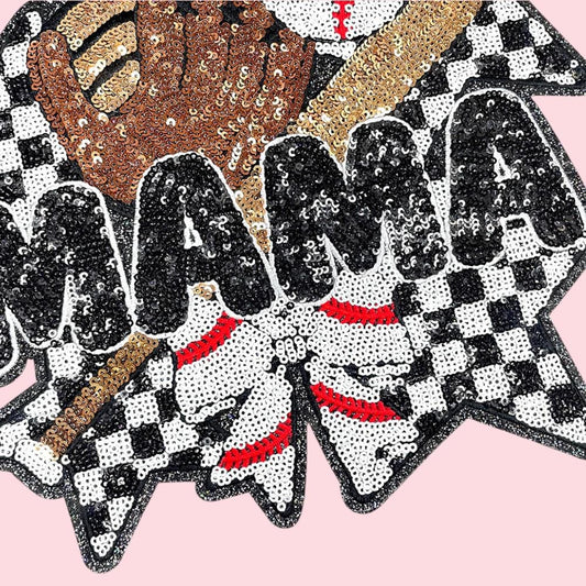 Baseball Mama Checkered Sequin Iron On Patch