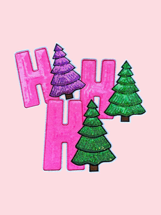 Ho Ho Ho Pink Christmas Sequin Iron On Patch
