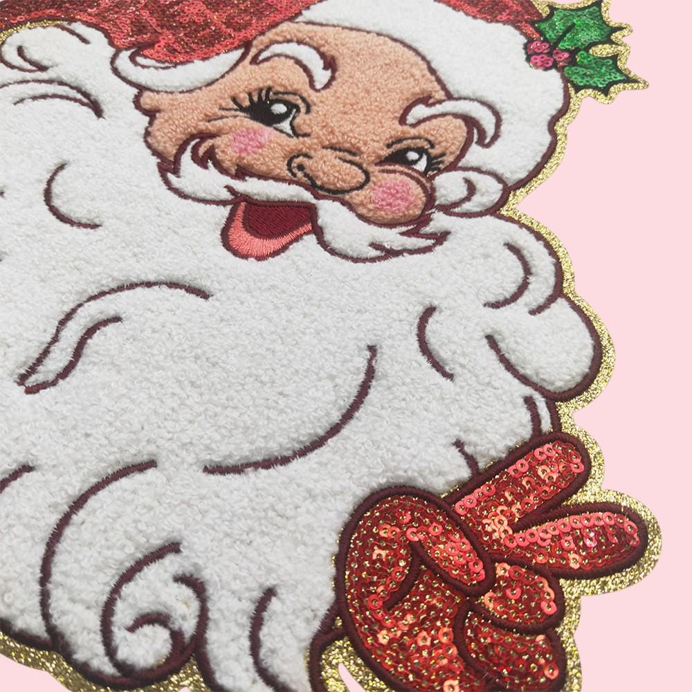 Santa Peace Sign Sequin Iron On Patch