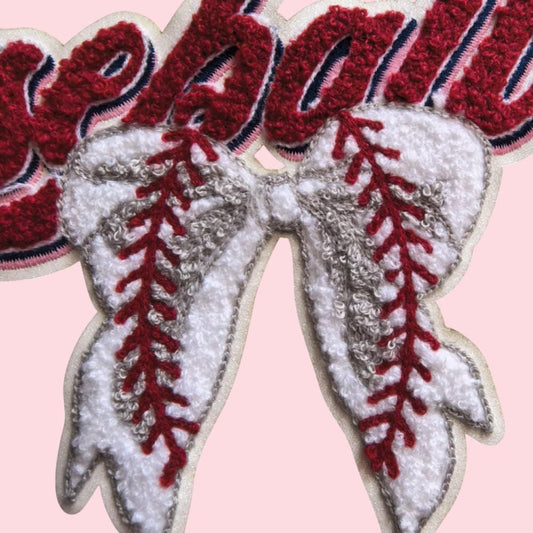 Baseball Bow Iron On Chenille Patch