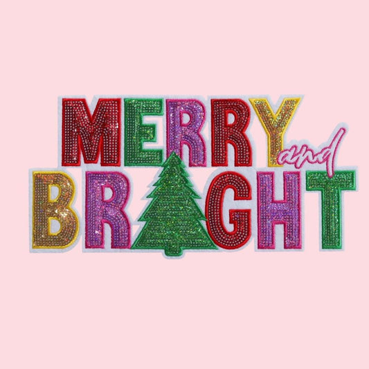 Merry & Bright Christmas Tree Sequin Patch