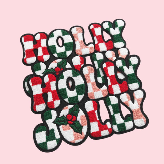 Holly Jolly Checkered Chenille Iron On Patch