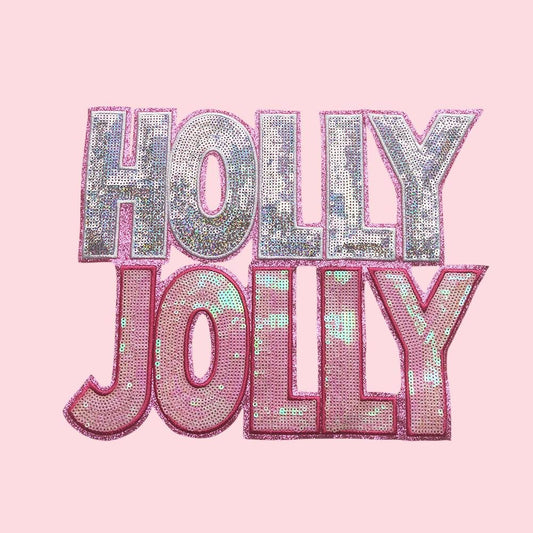 Holly Jolly Pink Sequin Iron On Patch