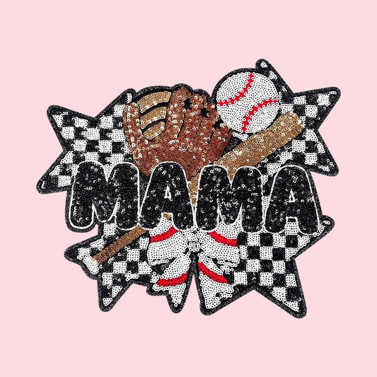 Baseball Mama Checkered Sequin Iron On Patch