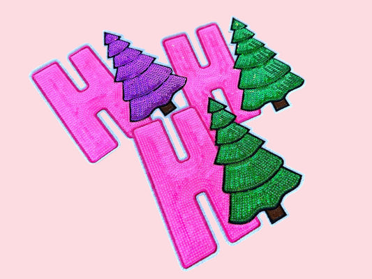 Ho Ho Ho Pink Christmas Sequin Iron On Patch