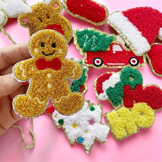 Gingerbread Man and Holiday Christmas Chenille Patches