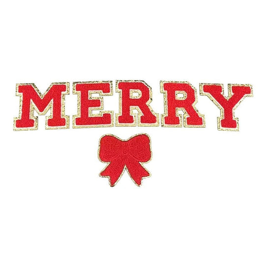 MERRY Chenille Letter Set with Chenille Bow Patch