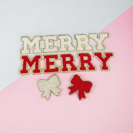 MERRY Chenille Letter Set with Chenille Bow Patch